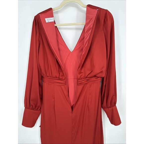 MAC DUGGAL Size 2 Orange SATIN RUCHED BISHOP SLEEVE Cocktail GOWN Dress New $398 - Picture 8 of 10